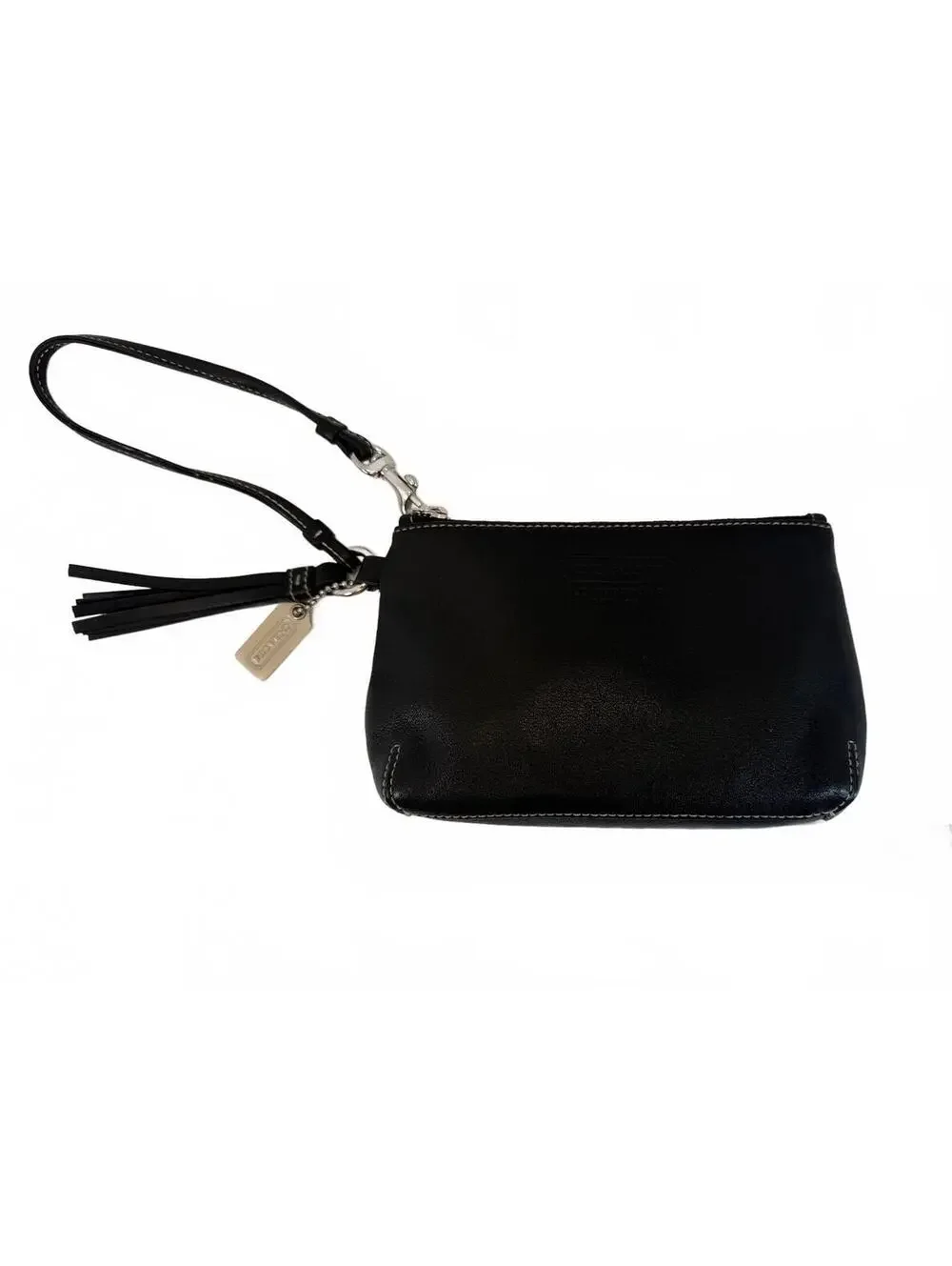 Coach | Leatherware Tassel Leather Wristlet Pouch | Black Silver